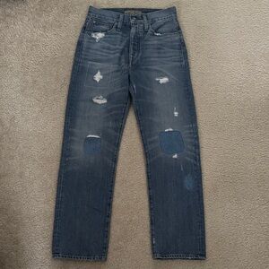 J. Crew Point Sur Denim Button Fly Distressed Blue Straight Jeans NWT Size 27